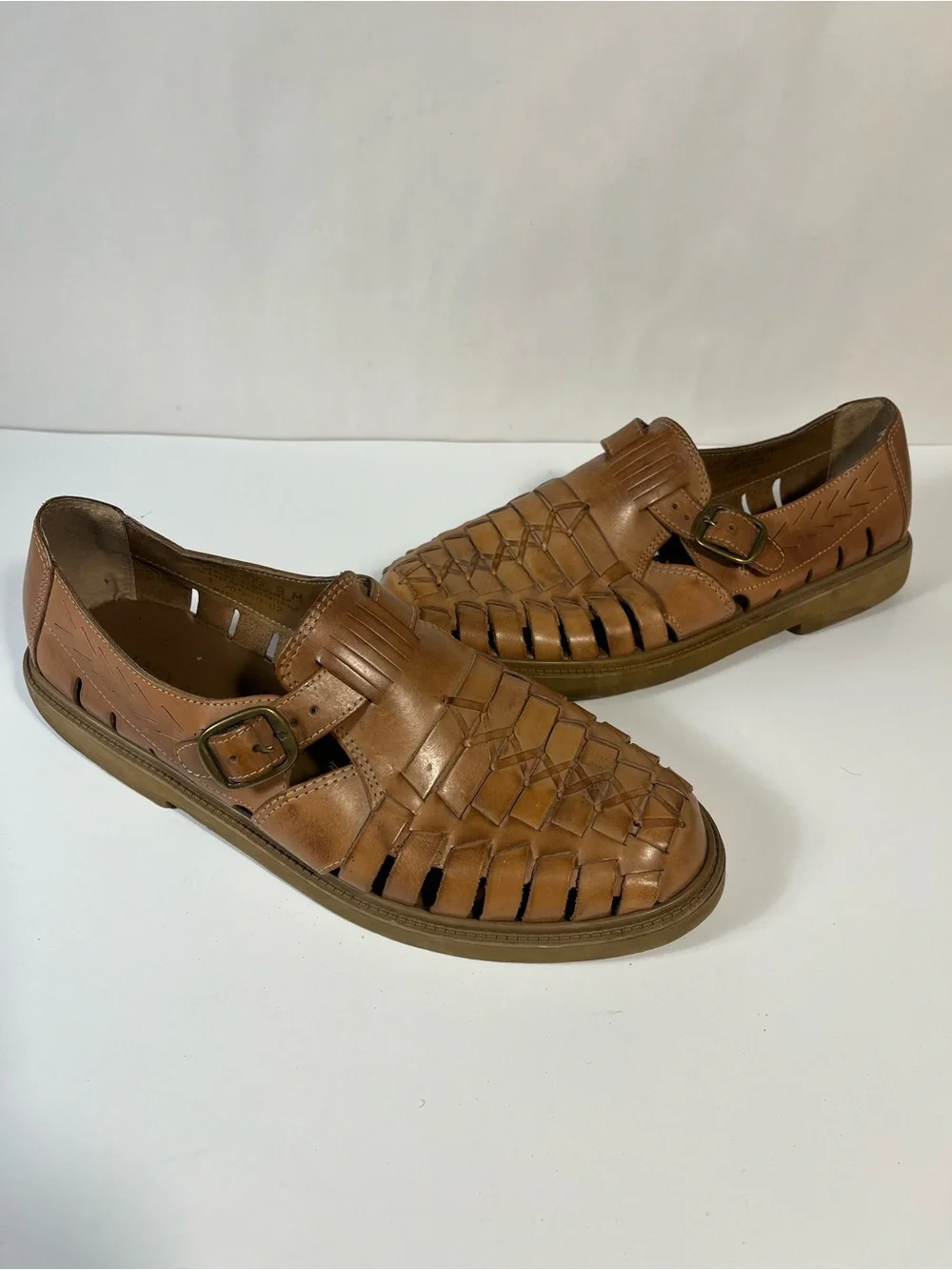 Stacy Adams Men's Tan Woven Leather Slip On Fisherman Sandals 9